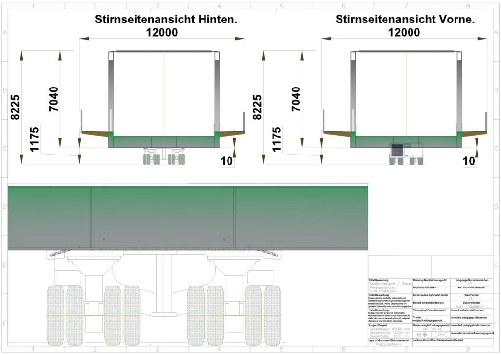 Stirnseitenansicht lkw 12000 mm technische zeichnung-Überbreite-transporttechniker-de