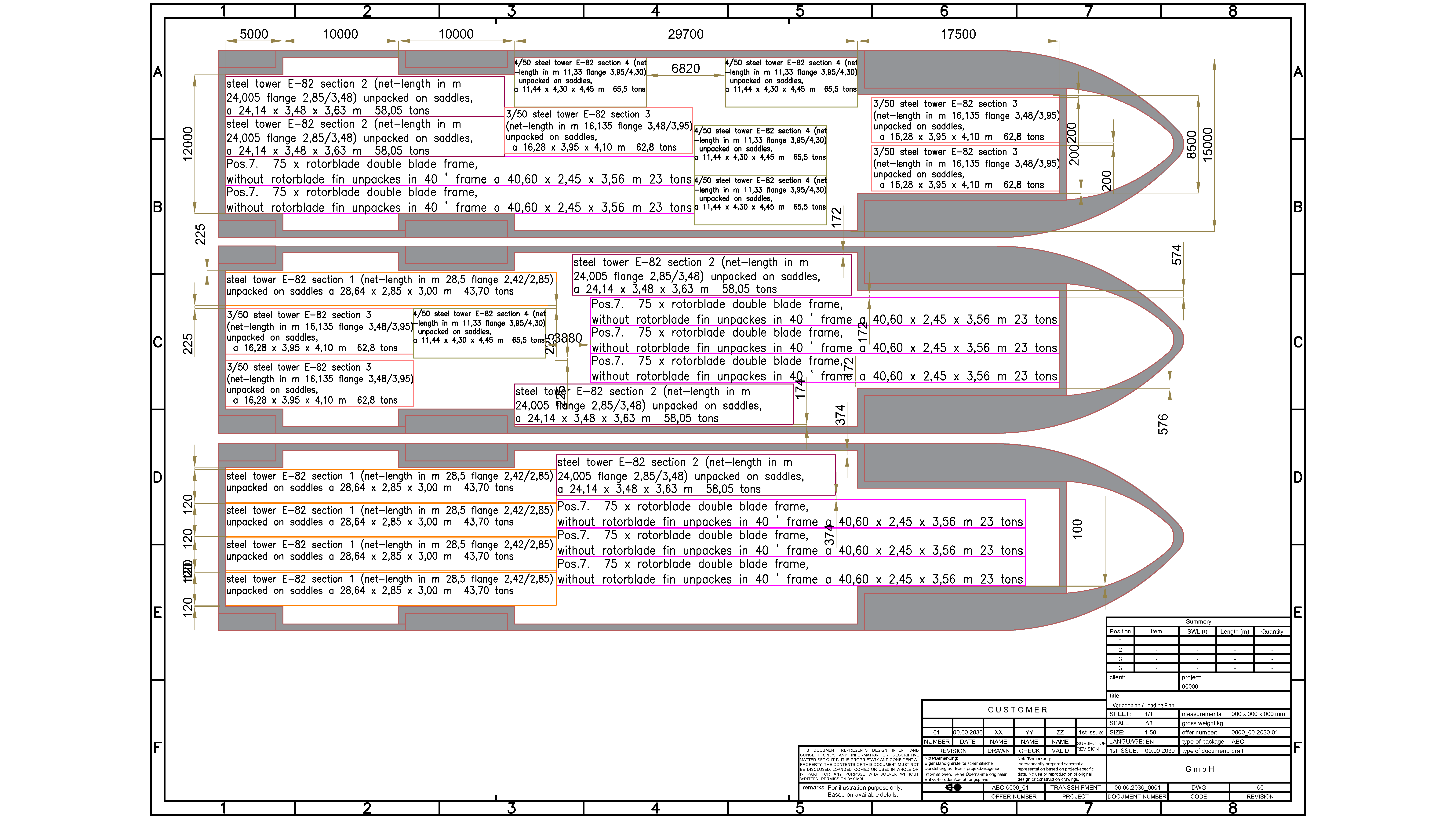 Verladeplan Schiffsdeck Windkraftanlagenteile